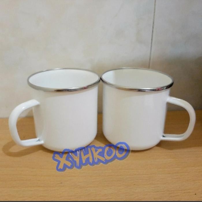 JTTOP" CANGKIR GELAS ENAMEL MUG ENAMEL 9CM PUTIH POLOS