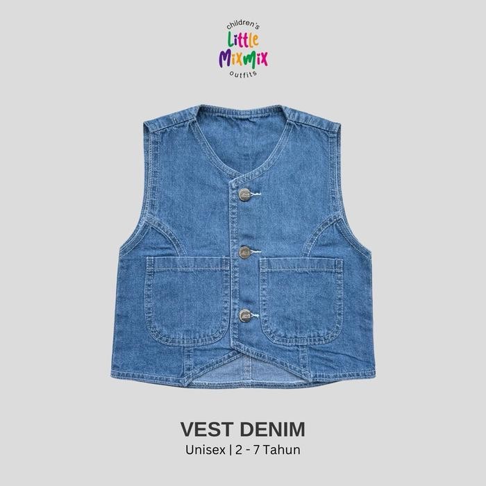 MIXMIX VEST DENIM - VEST ROMPI JEANS ANAK 2 - 7 TAHUN UNISEX