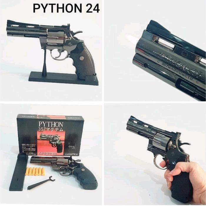 Instan,ChatAjA- Korek Gas Pistol Besi Lighter Revolver Phyton Mancis Metal Gun Replika