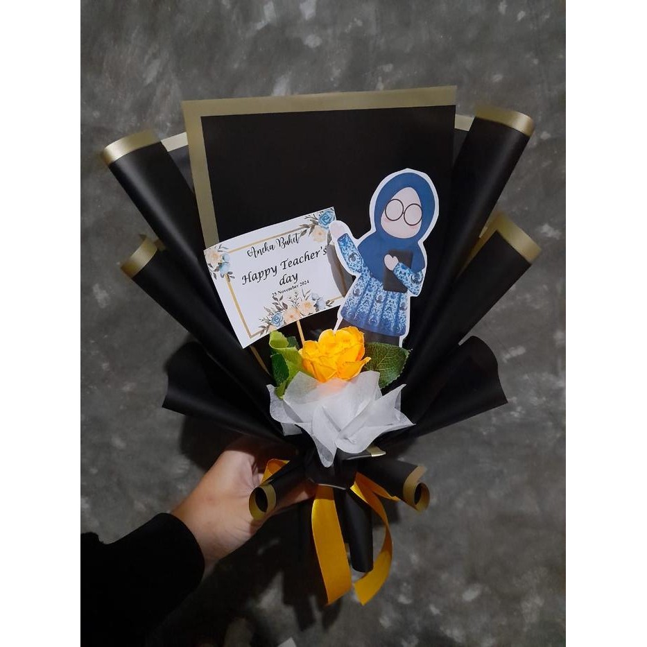 Gala Galore Buket Hari Guru/ Teacher'S Day/Buket Topper Guru/Buket Hari Guru Nasional Biru Hitam