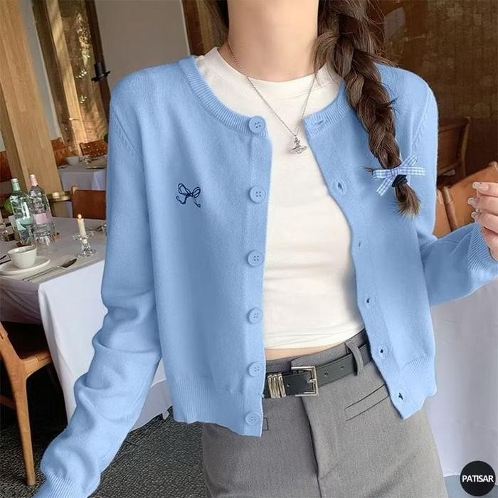 N5V CARDIGAN RAJUT CROP PITA SATU KOREAN STYLE OUTER KARDIGAN KANCING POLOS LENGAN PANJANG ATASAN
