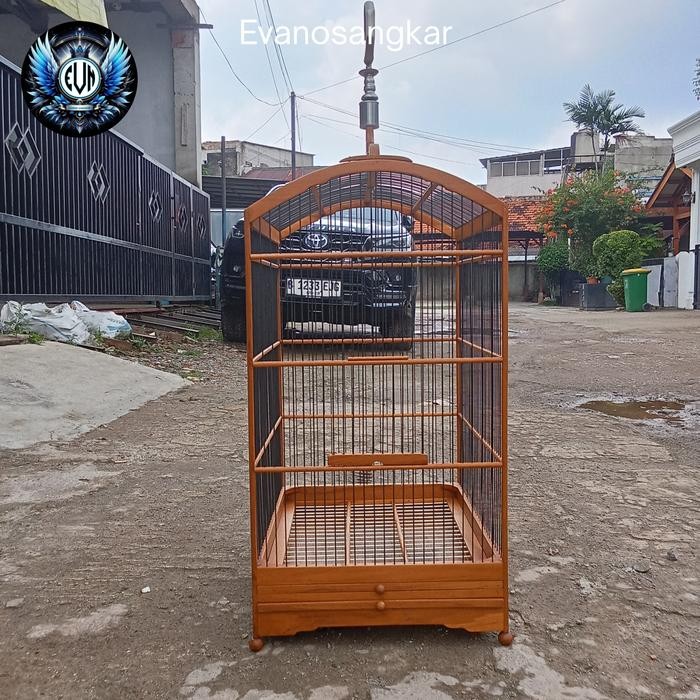 Sangkar burung kenari,kacer,cucokijo no 2 KAYU JATI jeruji fiber
