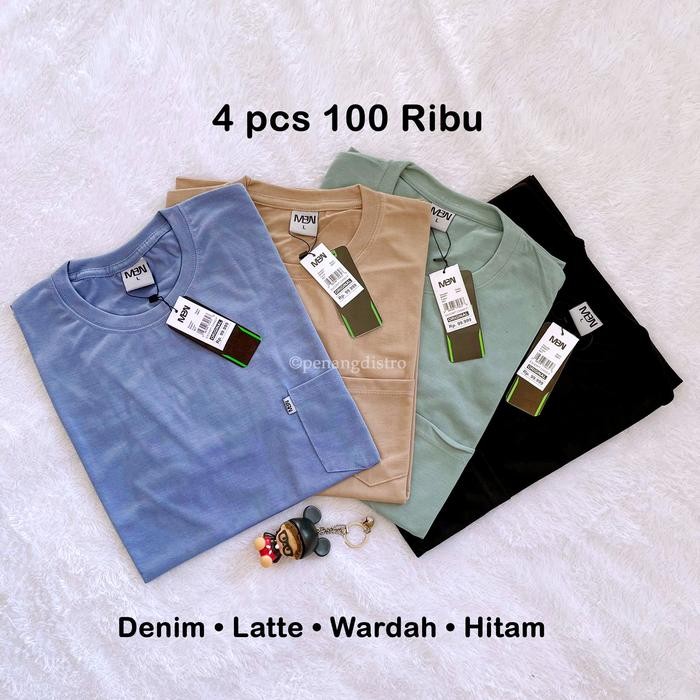 Hot Sale Kaos 4 Pcs 100 Ribu Murah Pocket Saku Polos Semi-Katun 24S Hnm74