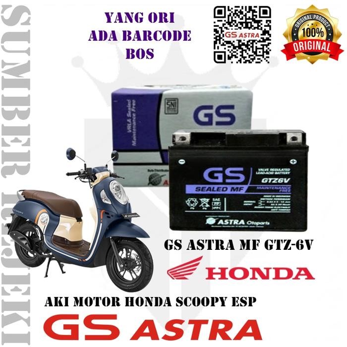 Aki Motor Honda Scoopy Esp Gs Astra Mf Gtz-6V Gtz6V Aki Motor 5Ah 12V