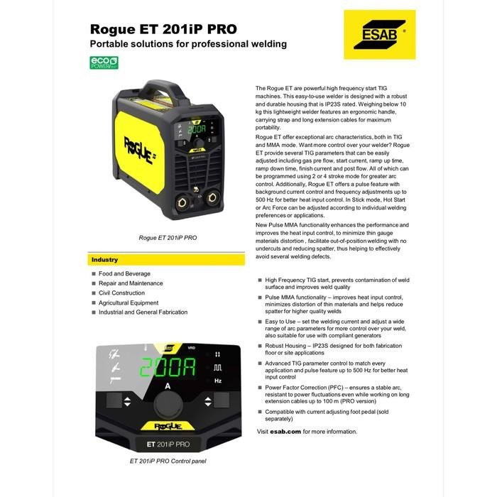 Laris!!! Esab Rogue Et 200Ip Pro Tig 200 Tig Welding Machine Mesin Las Tig