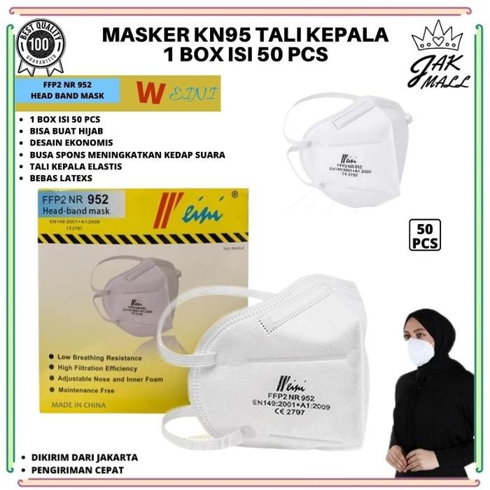 Masker KN95 Hijab Headloop 1 Box isi 50 Pcs SIngle Pack