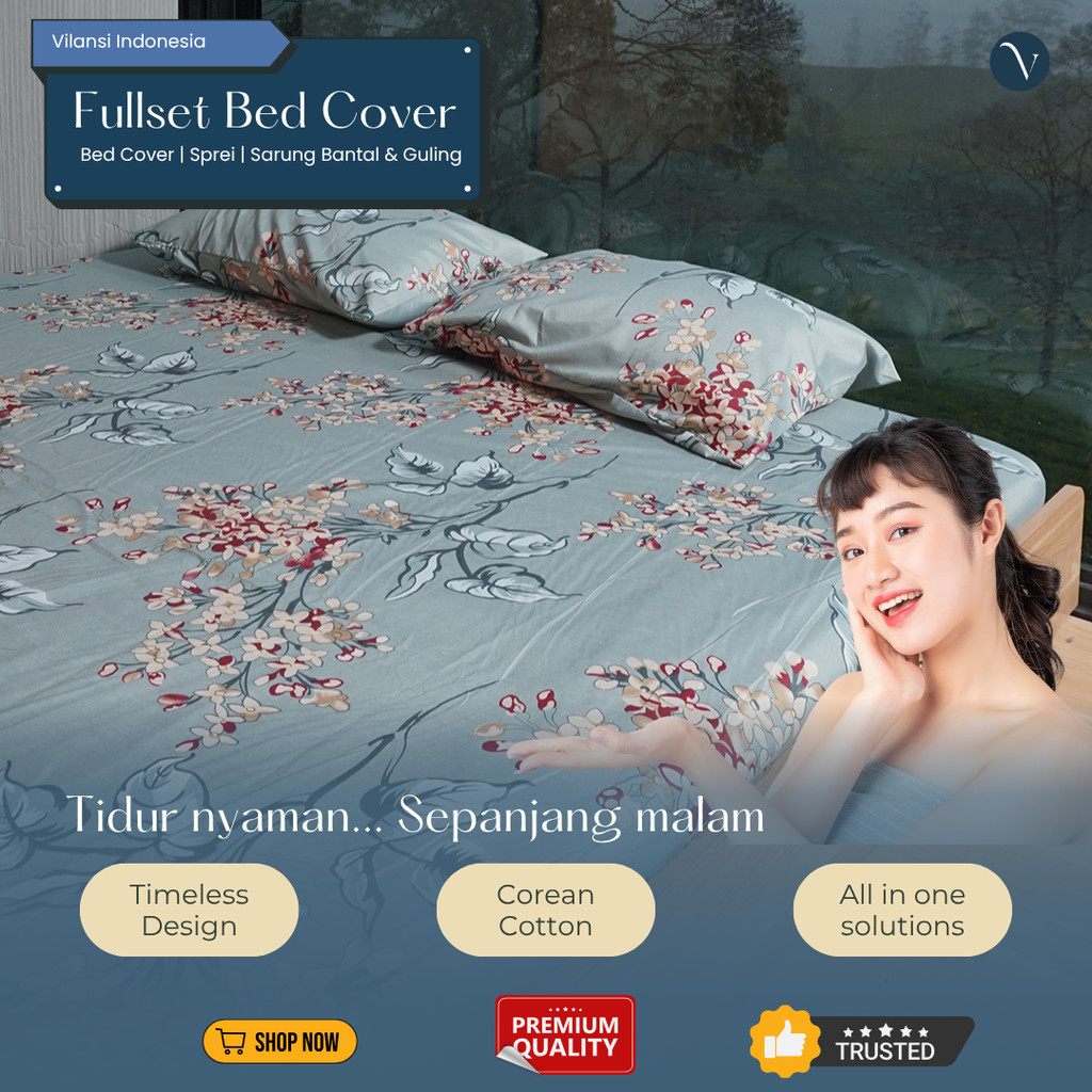 Vilansi FUJI - Sprei & Bed Cover - Bahan Katun Korea - Motif Floral - Kamar Lebih Cerah & Fresh - Sp