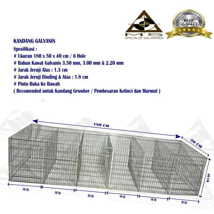 Kandang Kelinci Galvanis - Pembesaran / Growher ( 180.50.40 / 6 Hole )