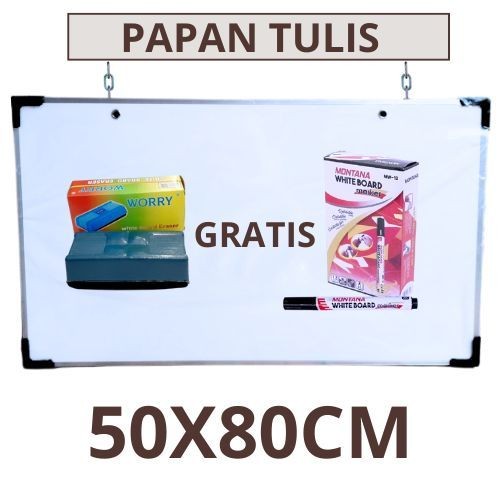 

Papan tulis whiteboard 2 sisi (hitam & putih) 50cm x 80cm gratis spidol dan papan tulis