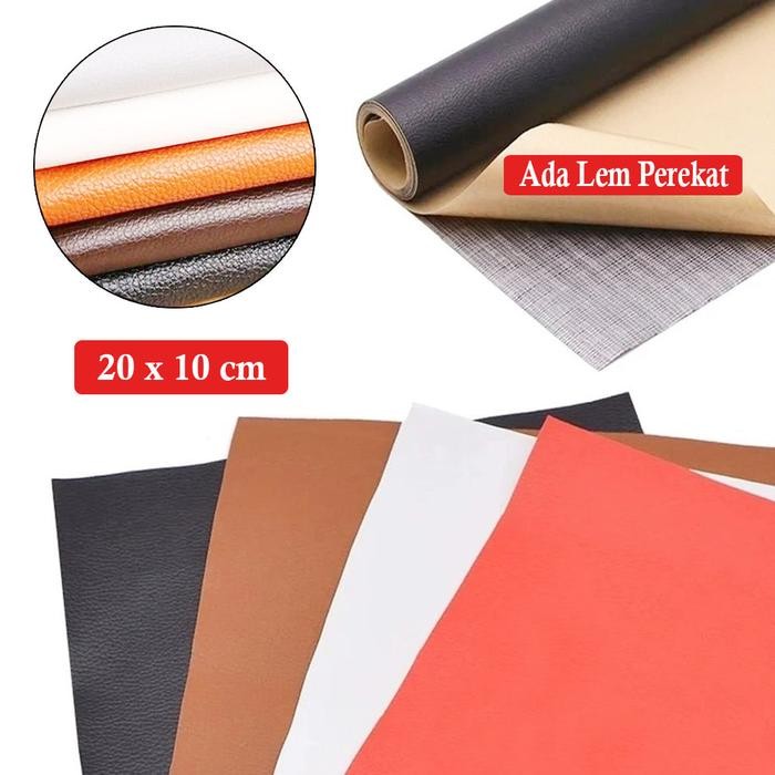 Stiker Kulit Sintetis 20x10 cm Tambal Sofa Jok Motor Robek Ada Lem Perekat Langsung Tempel *