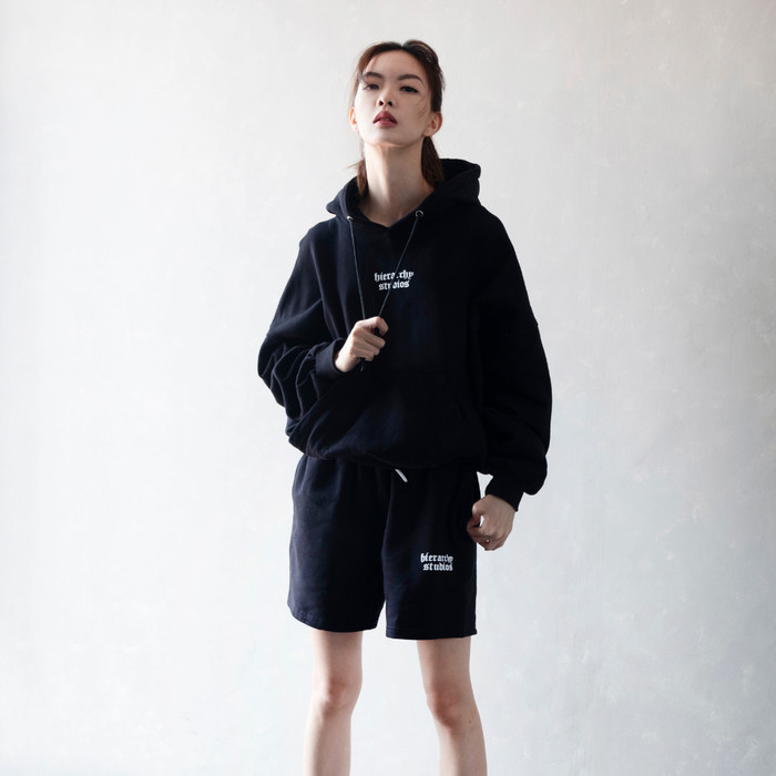 MASIH ADA.! HIERARCHY STUDIOS - BLACK WIDE LOGO OVERSIZED HOODIE