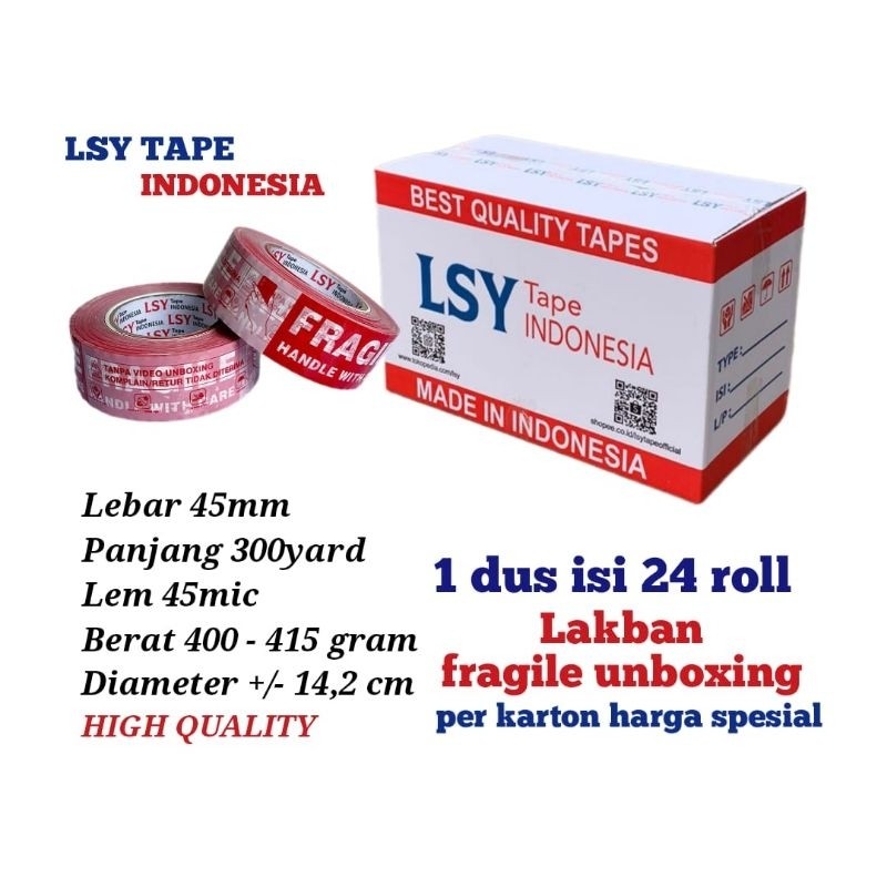 

lakban fragile unboxing mix LSY TAPE 45mm x 300yard 1 dus isi 24 roll ( CMH )