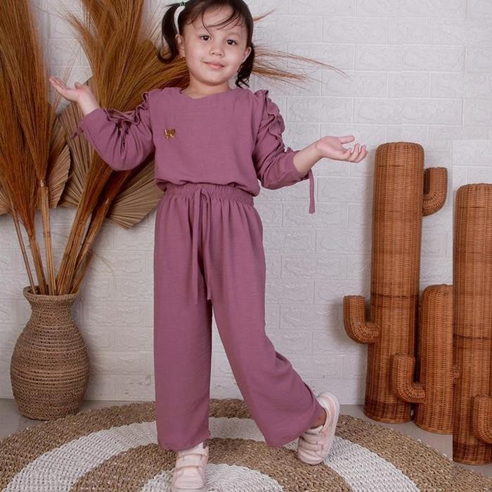 SandangAnak- Baju Anak Perempuan - Setelan Anak Vanya Lengan Serut Polos / Setcel Polos Serut Usia
