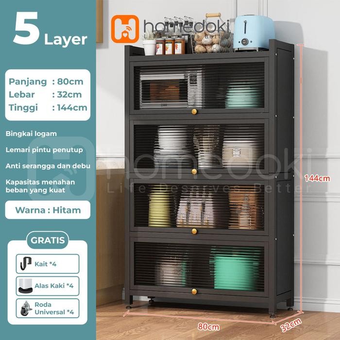 Homedoki Rak Piring Tertutup / Rak Dapur / Rak Serbaguna 5 Susun