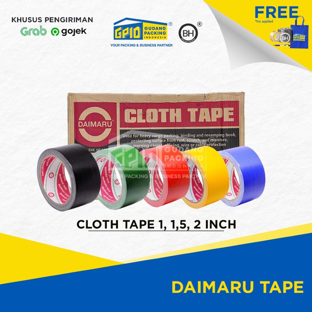 

(/) DAIMARU - Lakban Kain Cloth Tape Hitam & Warna (1/ 1.5/ 2 inch)