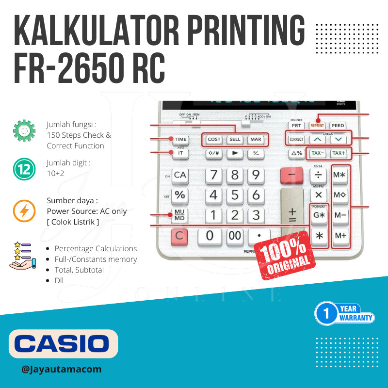 

KALKULATOR FR 2650 RC PRINT STRUK KASIR