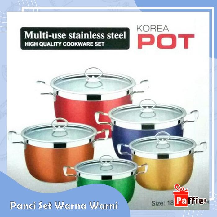 Kenanganpawon Panci Korea Set Warna Warni Korean High Pot 10In1 Tutup Kaca Dapur