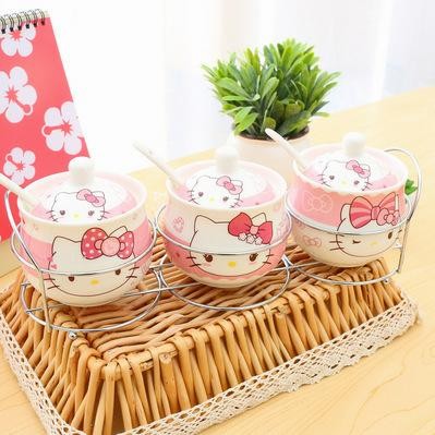 Kenanganpawon Tempat Bumbu Hello Kitty / Tempat Bumbu Sambel Keramik Doraemon Lucu