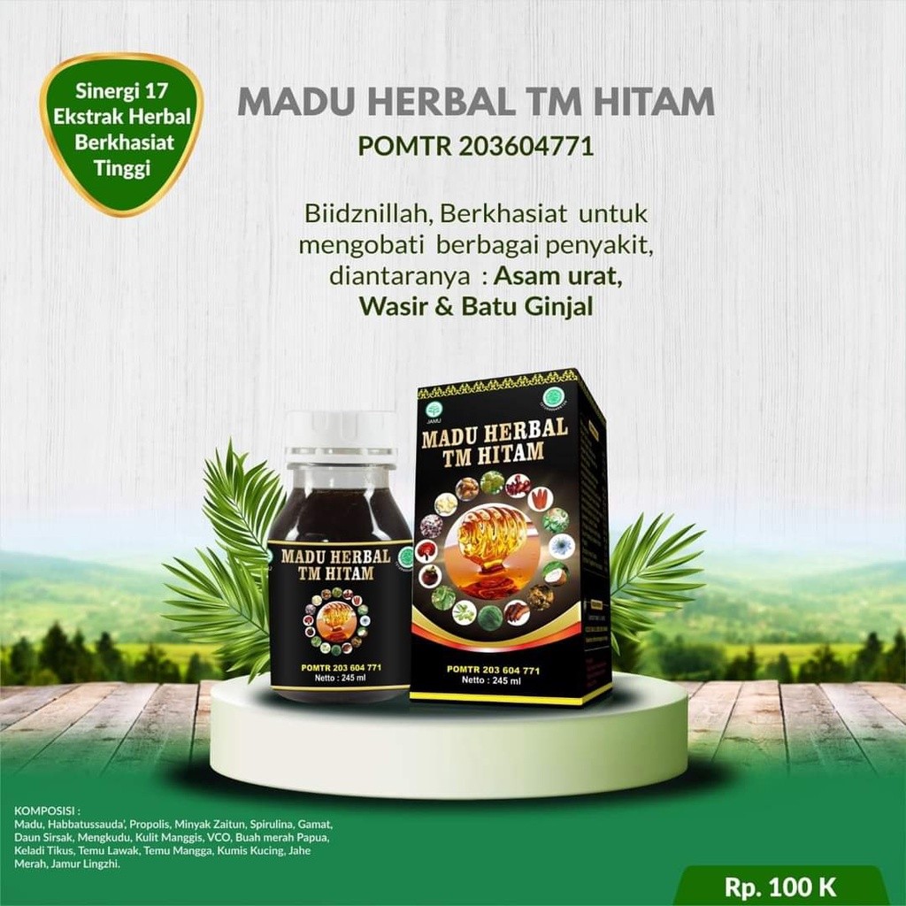 Madu Herbal TASNIM HITAM Sinergi 17 Ekstrak Herbal Multi Manfaat Asam Urat Wasir & Batu Ginjal