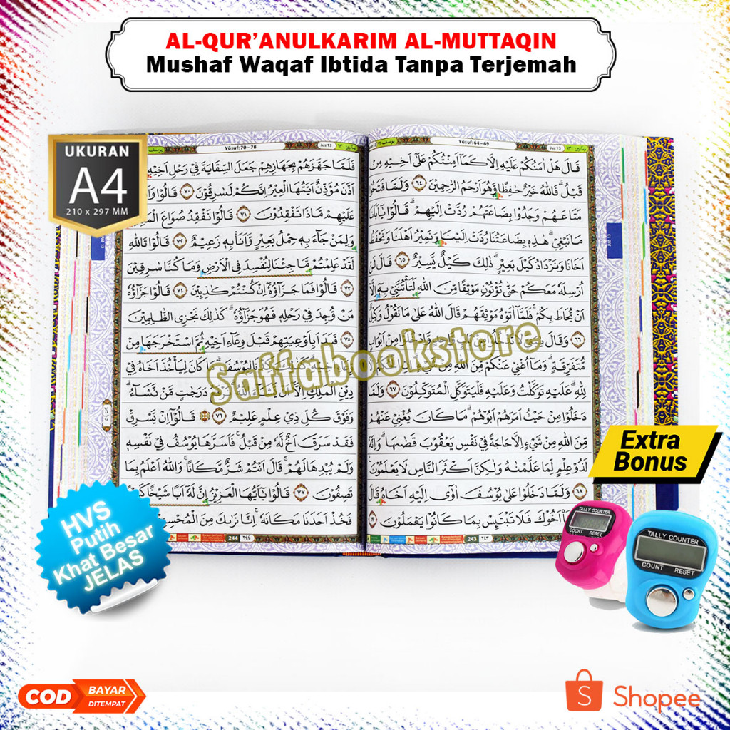 Bonus Tasbih - Mushaf Tanpa Terjemah Ukuran Besar A4 Alquran Al Muttaqin Quran Non Terjemahan dan