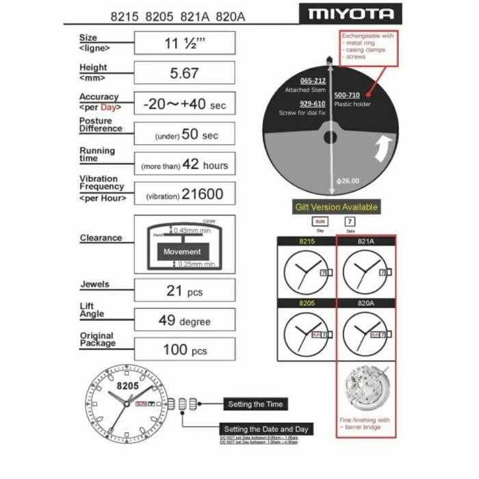 Menarik Miyota 8215 Automatic Movement Date Mesin Otomatis Tanggal
