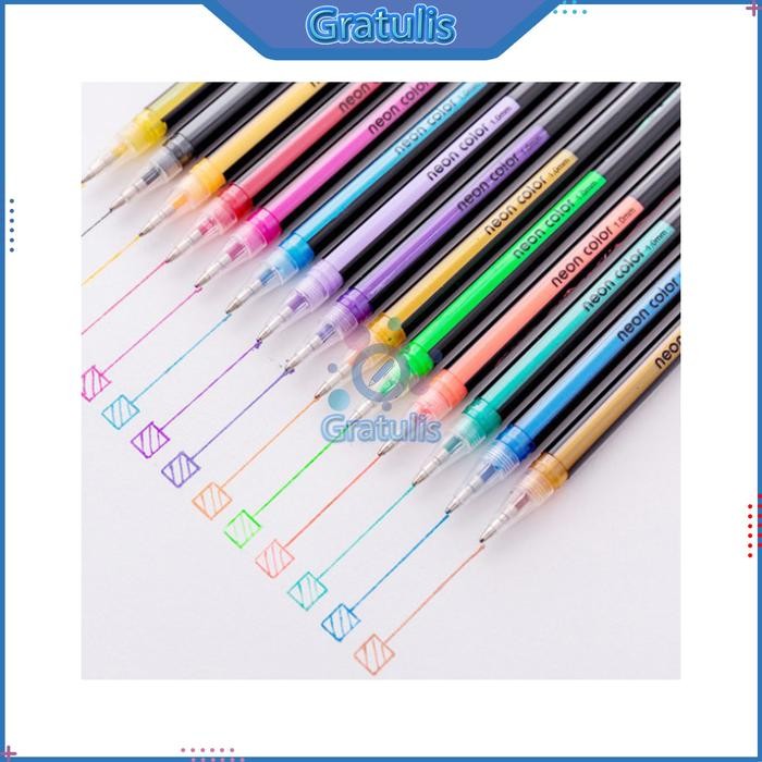 

ID PENA JEL NEON COLOR ZUIXUA HP6207 / PULPEN BOLPEN BOLPOIN 1 SET WARNA NEON ISI 12 PCS / GEL PEN