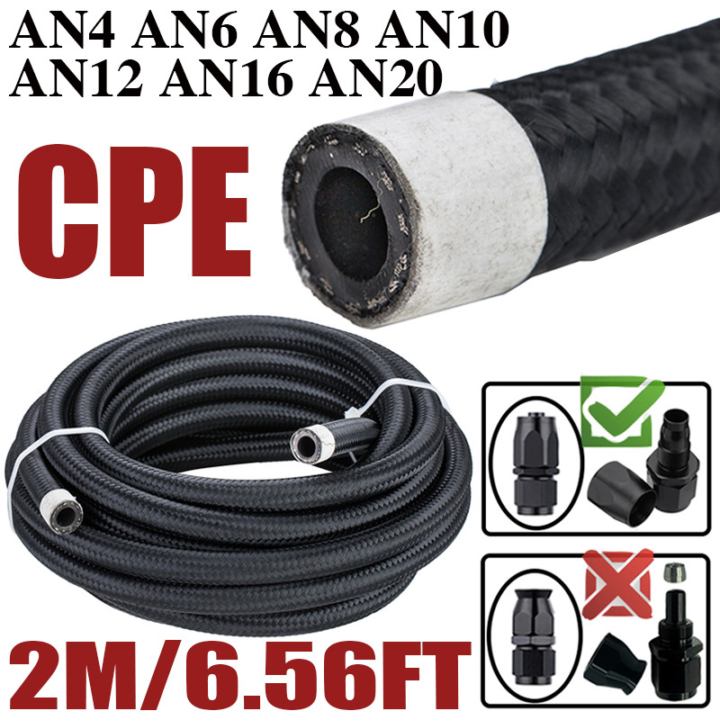 2M 6.56FT 4AN 6AN 8AN 10AN 12AN 16AN 20AN Car Fuel Hose Oil Gas Line Nylon Stainless Steel Braided