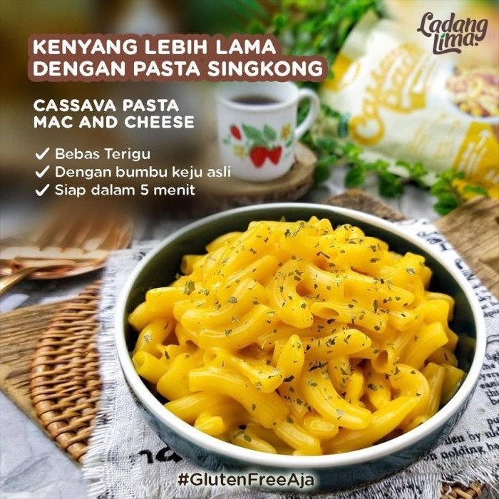 

GLUTEN FREE CASSAVA MAC CHEESE PASTA SINGKONG 115 GR - LADANG LIMA