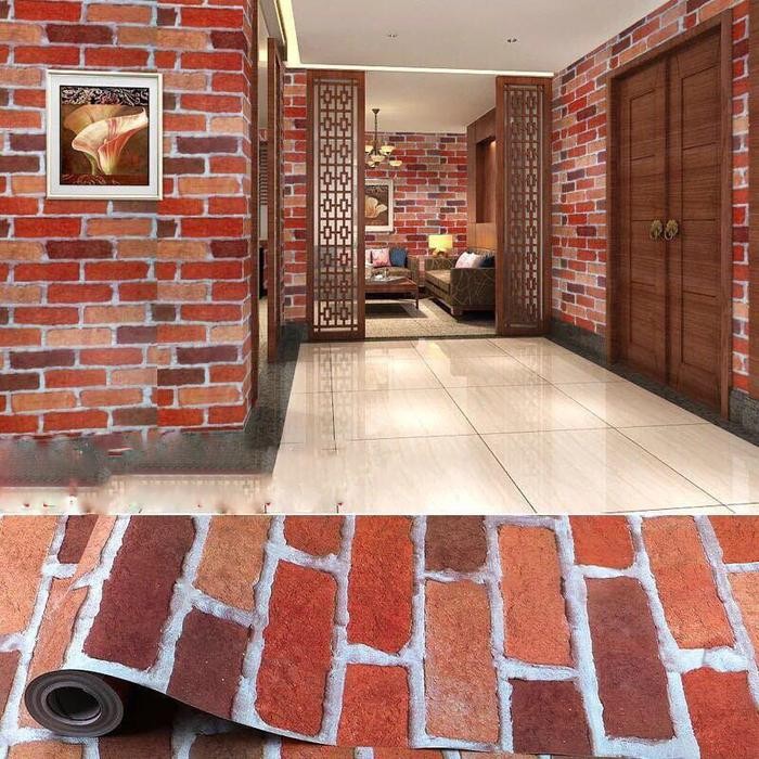 Senja_Craft [Terlaris] Paket Wallpaper Isi 2 Roll Motif Batu Bata Merah Gh180 3D Wallstiker [Ukuran