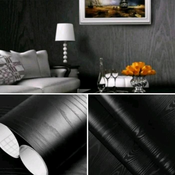 Senja_Craft Wallpaper Sticker Dinding Motif Kayu Warna Hitam Serat Cocok Di Ruang Tamu Kamar Lemari