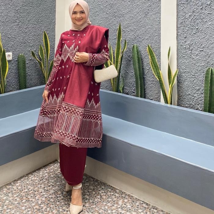 Elhijab- Baju Kurung Melayu Alesha Busui Friendly Setelan Pesta Wanita Muslim Etnik Gamis