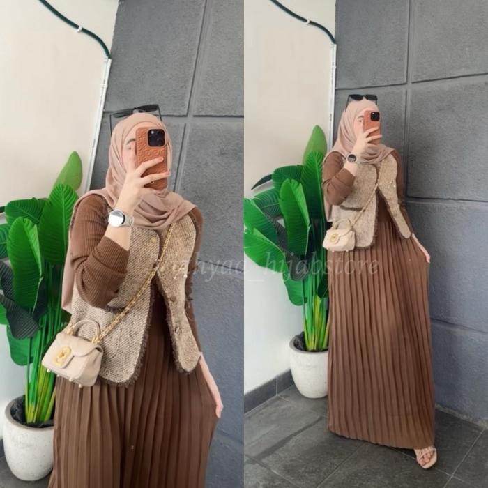 Nayya- Vizhyaa_Hijabstore Asyifah Dress Pakaian Muslim Wanita / Dress Set Inner Dan Vest