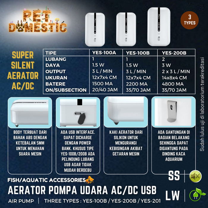 rium Silent Aerator Air Pump Ac Dc Usb Mancing Pompa Gelembung Udara Baterai Cas tor