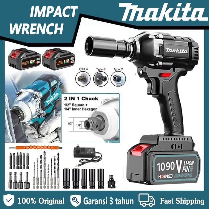 MAKITA 1090V Impact Wrench Mesin Bor Cordless Pembuka Baut Baterai *
