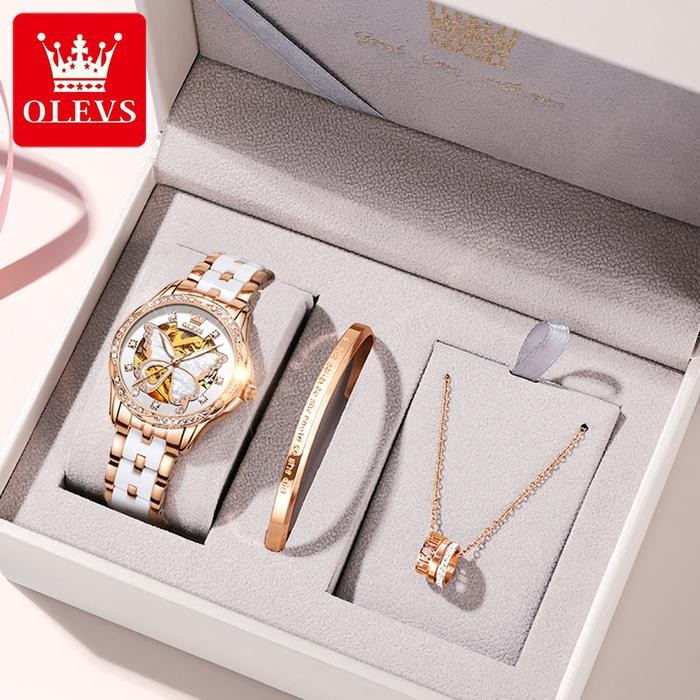 OLEVS Jam Tangan Automatic Wanita ed Anti Air Keramik Mewah Fashion Women Watch *