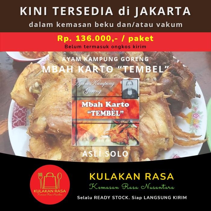 

PastikanDikirimLgsg- AYAM KAMPUNG GORENG MBAH KARTO "TEMBEL" asli dari Sukoharjo, Solo