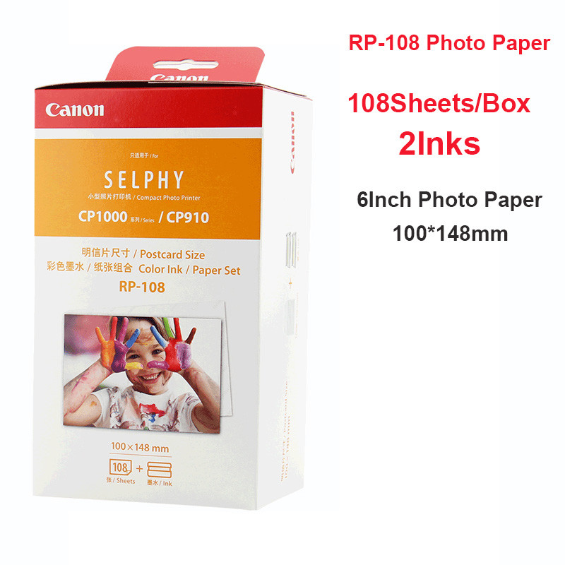 Top RP-108 Photo Papers 100*148mm(6 inch) sheets and 2 Ink Cartridge for Canon Selphy Photo Printer 