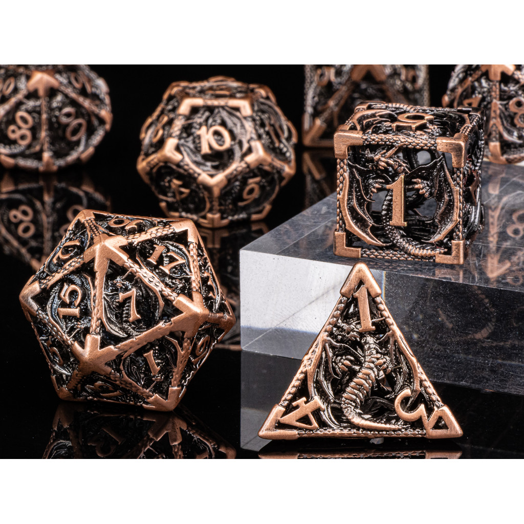 Dragon metal dice set, Hollow polyhedral dice set,Role Playing Metal Dice,Dnd dice set