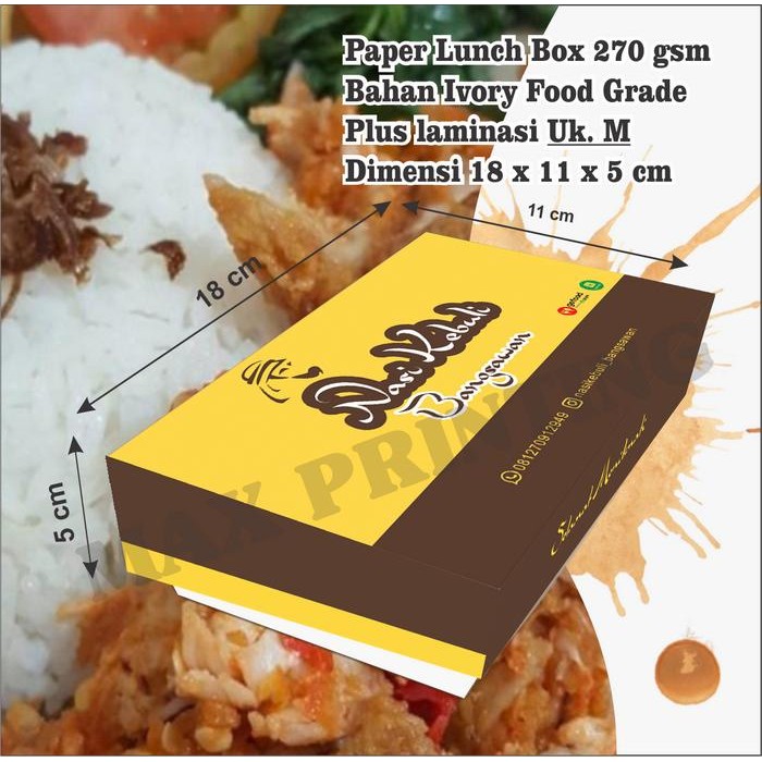 Paper Lunch Box 270 gsm Uk. M + Cetak Custom Full Colour (Separasi)