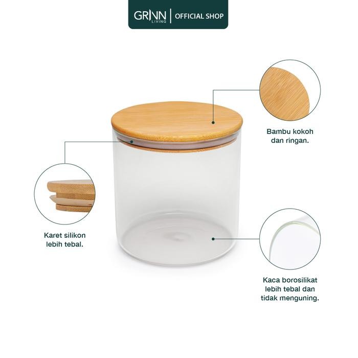 (COD) GRINN LIVING Neron Jar / Toples Kaca Tutup Kayu / Bambu untuk Tempat Spaghetti / Pasta / Beras