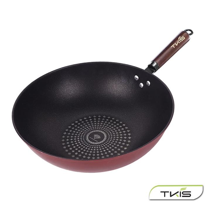 TKIS Panci Wok / Wok Pan Panci Penggorengan Model Diamond Anti Lengket Ukuran 32 CM Gagang Kayu