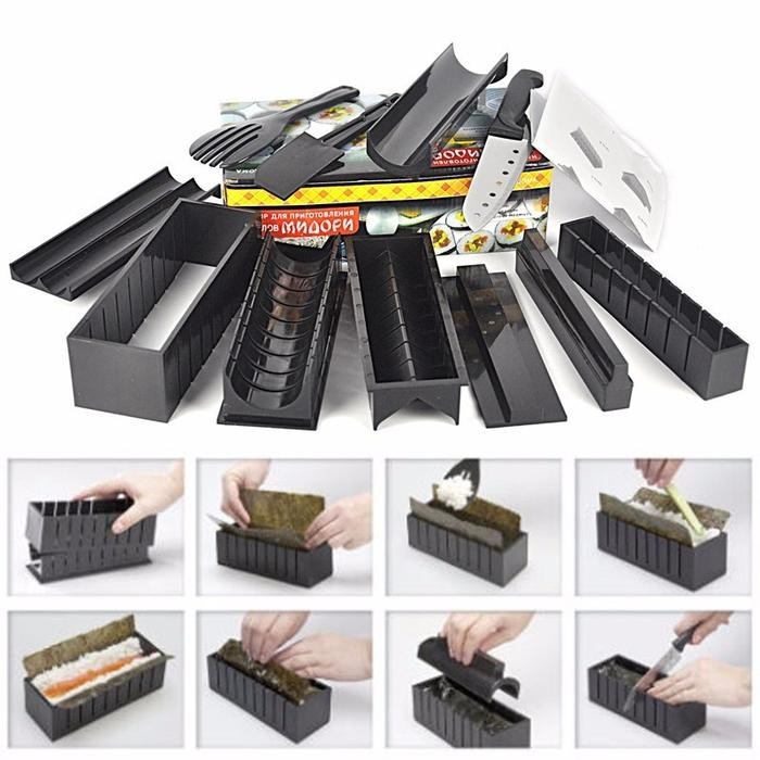Sushi Maker Professional 10 Set / Cetakan Sushi Lengkap Alat Bulat Hitam Plastik