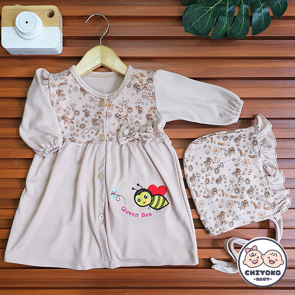 Gamis Bayi Anak Perempuan Usia 0 S/D 12 Bulan Motif Queen Bee Include Kerudung Merk Little Star Sni