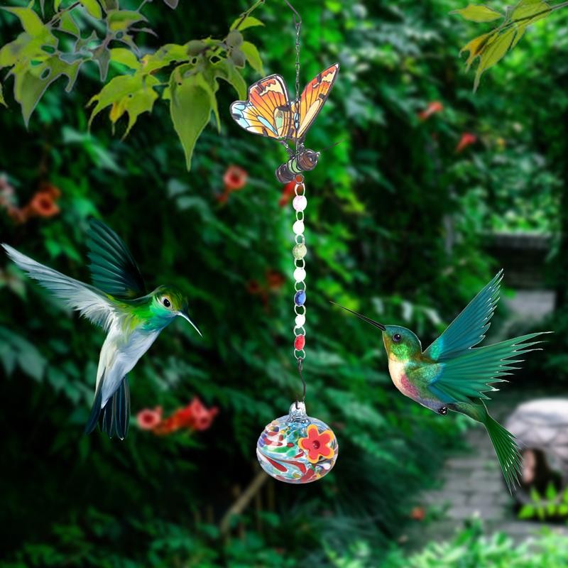 Hummingbird Feeder Glass Wind Chime Hummingbird Feeder Outdoors Multicolored Feeders Creative Hummin