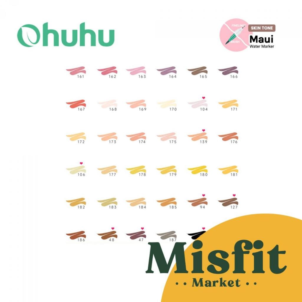 

OHUHU Maui Skin Tone 36 Colors Pens (Brush & Finer) Water Based Watercolor Markers