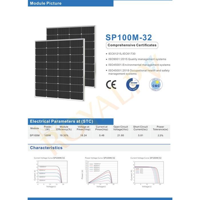 Panel surya 100wp mono, solar panel 100wp solar cell 100wp