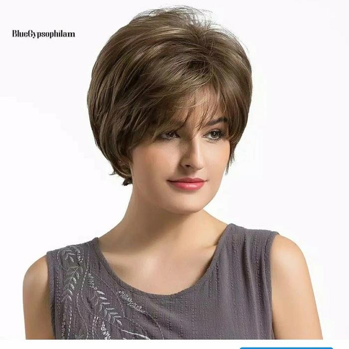 Wig Pendek Wig Mommy Wig Wanita Pendek Rambut Palsu Wanita Perempuan