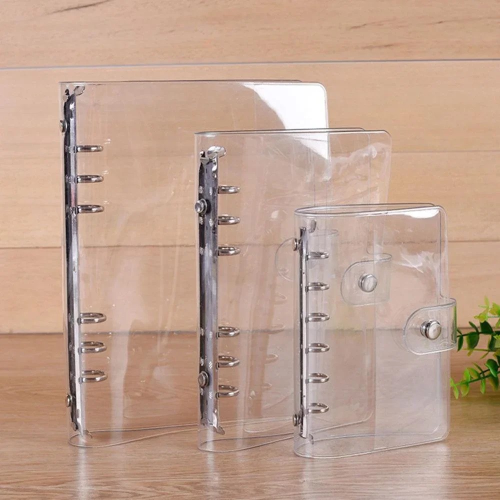 

A5 A6 A7 Transparent Soft Pvc 6-Ring Binder Cover Snap Button Closure For Ring-Bound Planner Pages