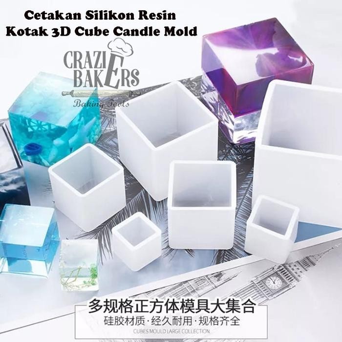 Cetakan Silikon Resin Kotak 3D Cube Candle Mold