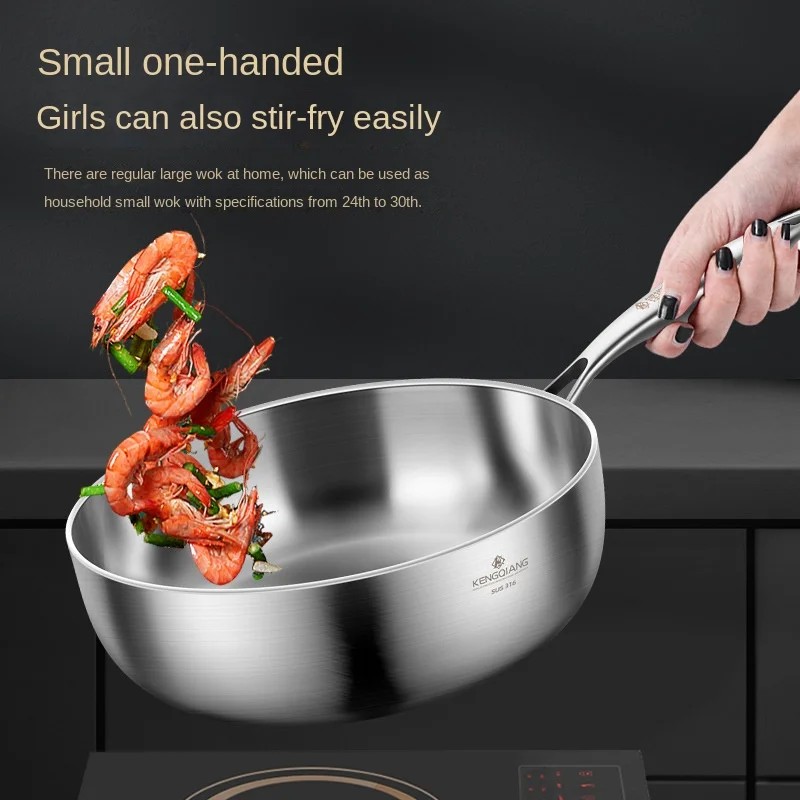 Stainless Steel Frying Pan 316 Stainless Steel Flat Bottomed Frying Pan Deep Uncoated Induction Cook